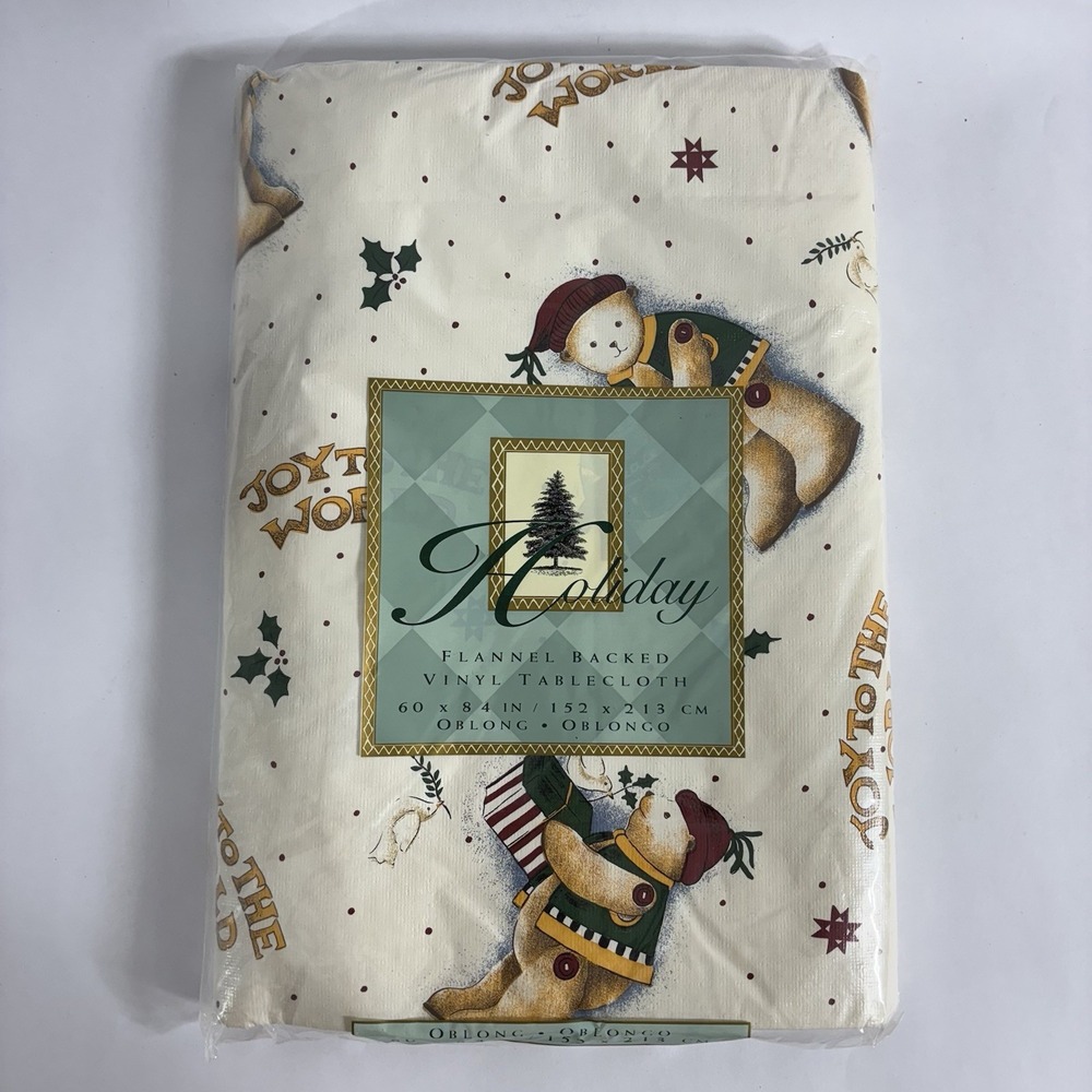 Town & Country Xmas Flannel Back Vinyl Tablecloth Joy To The World 60"x84" Oblon